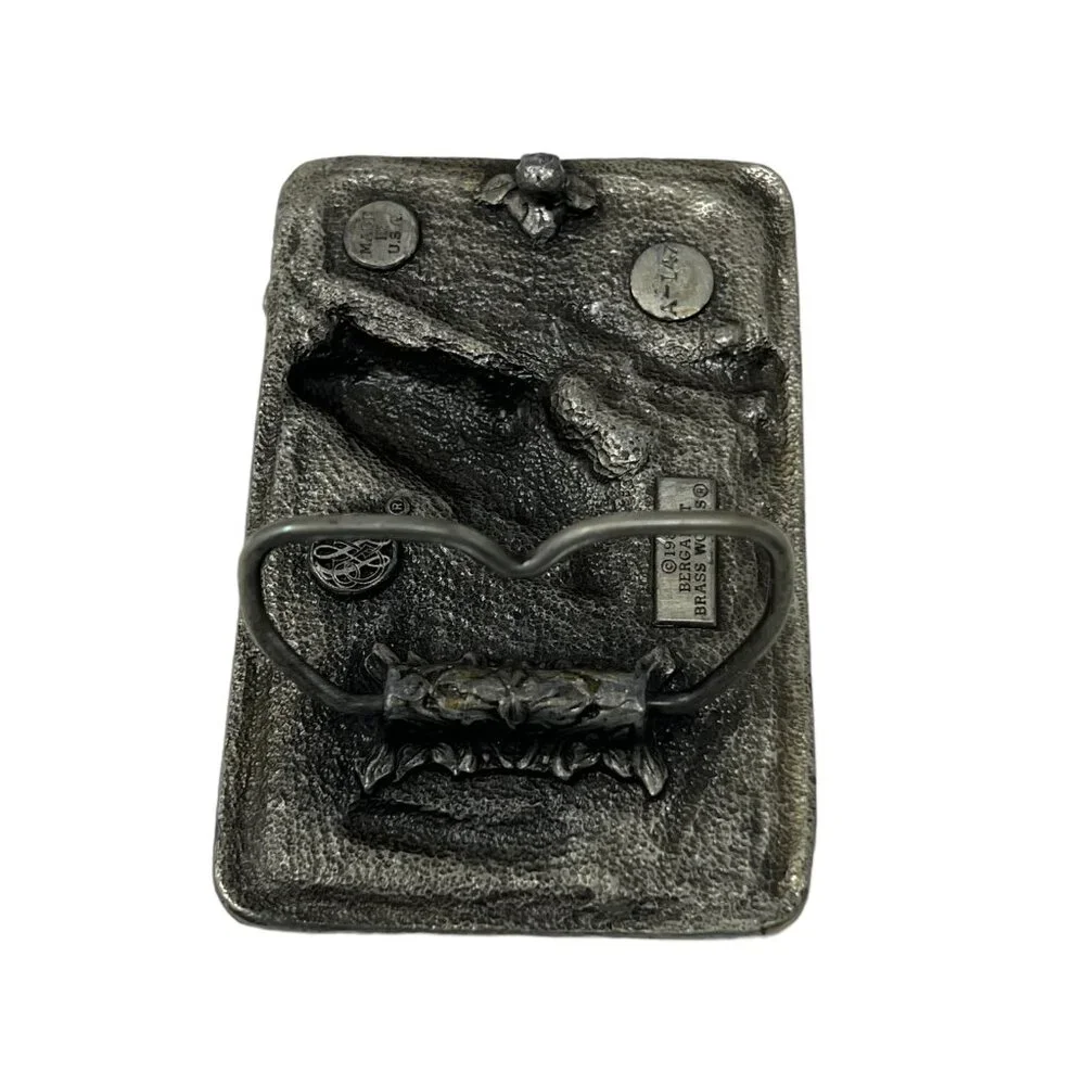 Bergamot Brass Works Belt Buckle‎ Leaping Bass Fishing Trees Vintage 1984